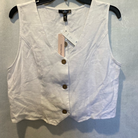 Aqua white button-down vest NWT L - Picture 2 of 6